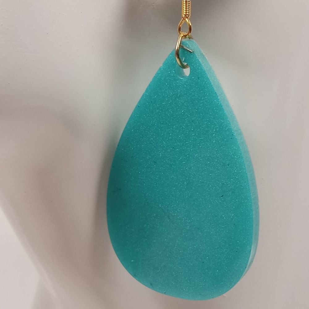 5/$50 TEAL HANDMADE RESIN TEARDROP EARRINGS